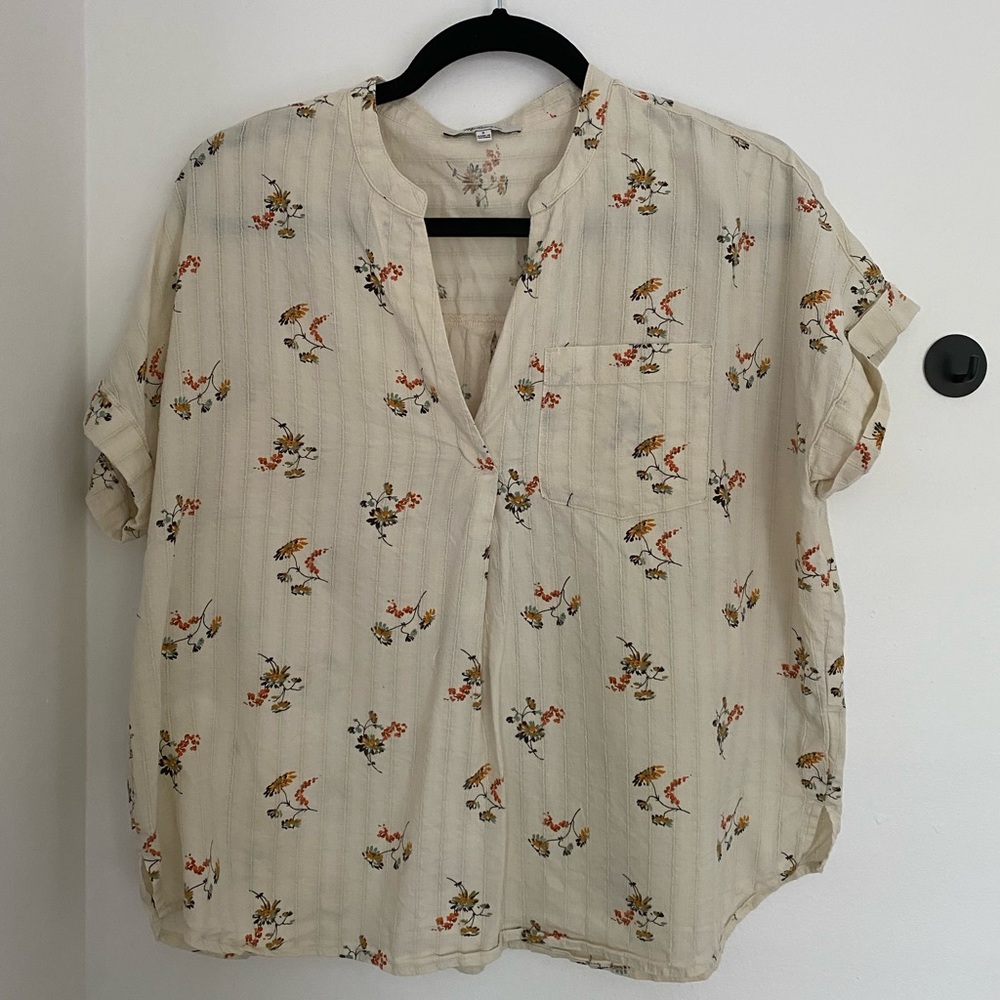 Madewell Cream Floral Short-Sleeve Blouse